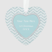 Icy Aqua Chevron Foto Sjabloon eerste Kerstmis Ornament (achterkant)