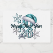 Icy Blue 2026 with Santa Hat and Snowflakes  Sparkling Wijnetiket (Enkel label)