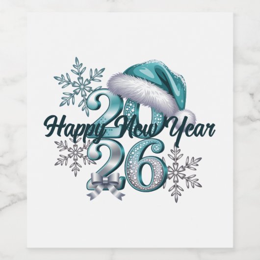 Icy Blue 2026 with Santa Hat and Snowflakes  Wijn Etiket (Enkel label)