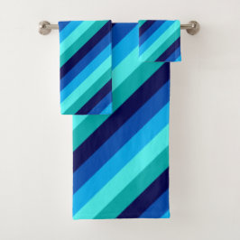 Icy Blue Blauwgroen strepen badhanddoek set Bad Handdoek
