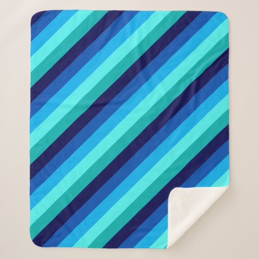 Icy Blue Blauwgroen Strepen Medium Sherpa Deken (Voorkant)