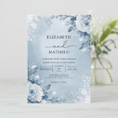 Icy Blue Botanical Bloom Wedding Kaart (Staand voorkant)