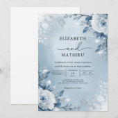 Icy Blue Botanical Bloom Wedding Kaart (Voorkant / Achterkant)