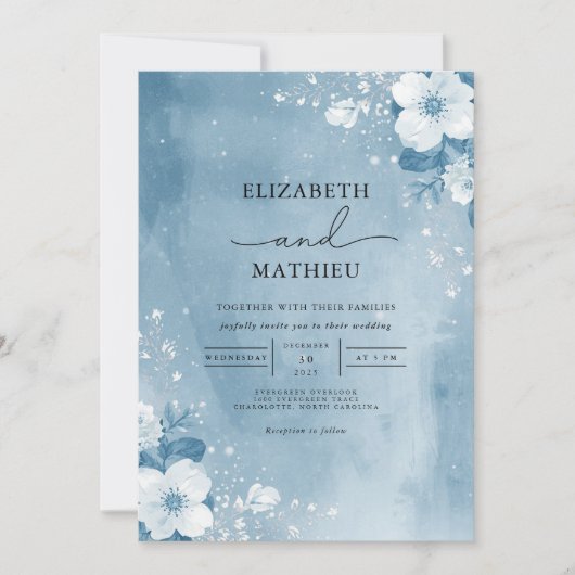 Icy Blue Botanical Frost Wedding Kaart (Voorkant)