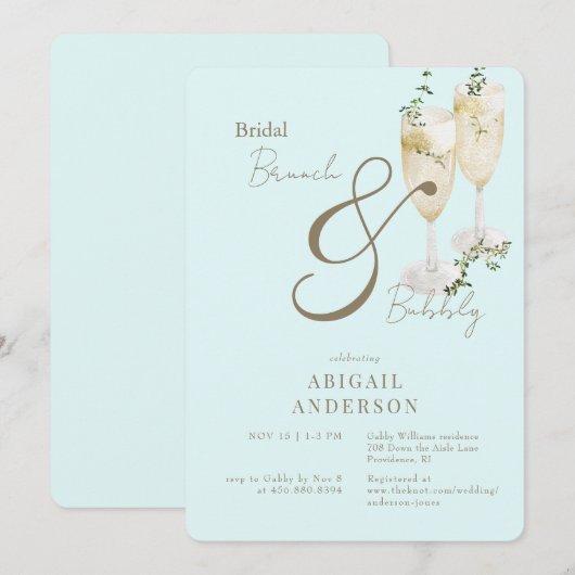 Icy Blue Bruids Brunch & Bubbels Douche Kaart (Voorkant / Achterkant)