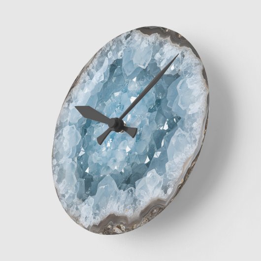 Icy Blue Celestite Crystal Geode Printed Gemstone  Ronde Klok (Hoek)