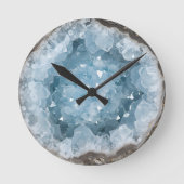 Icy Blue Celestite Crystal Geode Printed Gemstone  Ronde Klok (Voorkant)