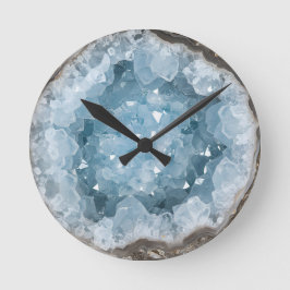 Icy Blue Celestite Crystal Geode Printed Gemstone  Ronde Klok