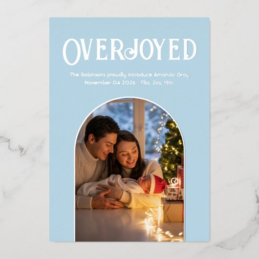 Icy Blue Christmas Baby Geboorteaankondiging Foto Folie Feestdagenkaart (Voorkant)