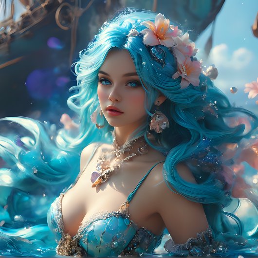 Icy Blue Elegant Mermaid Decoupage Paper Tissuepapier