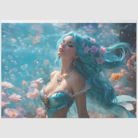 Icy Blue Elegant Mermaid Decoupage Paper v4 Tissuepapier (Voorkant)