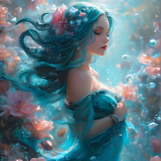 Icy Blue Elegant Mermaid Decoupage Paper v5 Tissuepapier