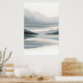 Icy Blue en Beige Abstract zeegezicht Poster (Keuken)
