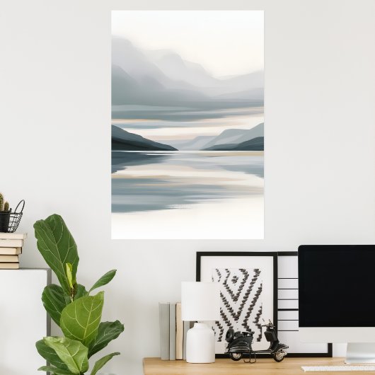 Icy Blue en Beige Abstract zeegezicht Poster (Thuiskantoor)