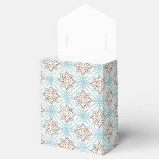 Icy Blue en Tan Damask Wedding Favor Boxes Bedankdoosjes (Geopend)