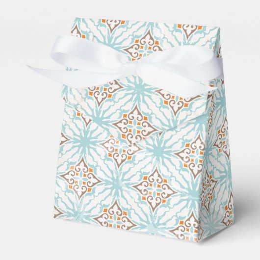 Icy Blue en Tan Damask Wedding Favor Boxes Bedankdoosjes (Voorkant Zijde)