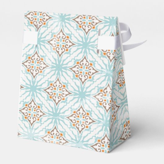 Icy Blue en Tan Damask Wedding Favor Boxes Bedankdoosjes (Achterkant)