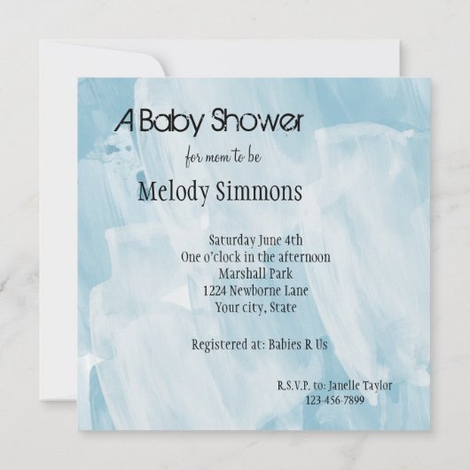 Icy Blue en Wit Abstract Baby shower Kaart (Achterkant)