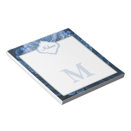 Icy Blue Floral Monogram Notitieblok (Schuin)