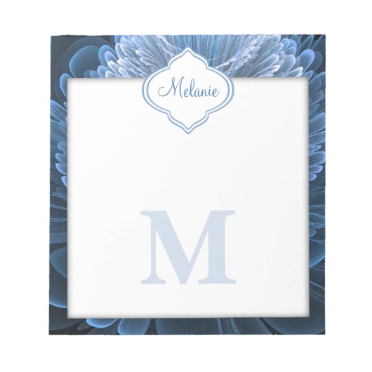 Icy Blue Floral Monogram Notitieblok (Voorkant)