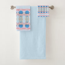  Icy Blue Floral Towel Set