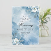 Icy Blue Floral Winter Wedding Kaart (Staand voorkant)