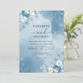 Icy Blue Floral Winter Wedding Kaart (Staand voorkant)