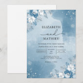 Icy Blue Floral Winter Wedding Kaart (Voorkant / Achterkant)