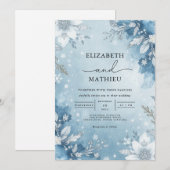 Icy Blue Floral Wreath Wedding Kaart (Voorkant / Achterkant)