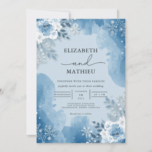 Icy Blue Frost Floral Winter Wedding Kaart (Voorkant)