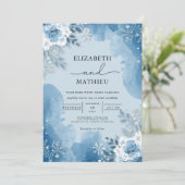 Icy Blue Frost Floral Winter Wedding Kaart (Staand voorkant)