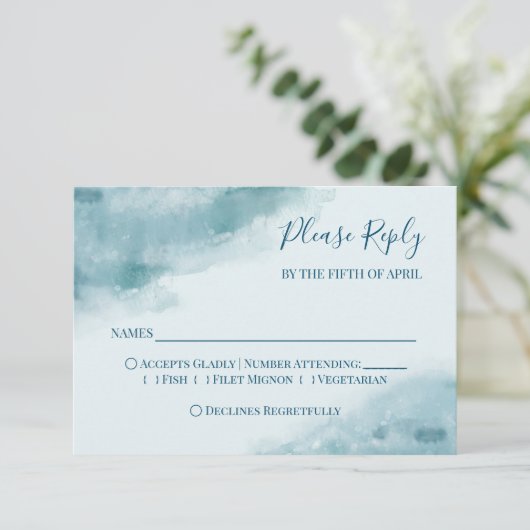 Icy Blue Frosted Waterverf RSVP Kaartje (Staand voorkant)