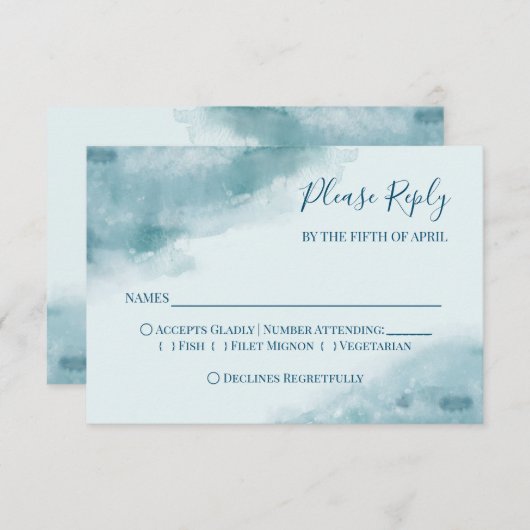 Icy Blue Frosted Waterverf RSVP Kaartje (Voorkant / Achterkant)