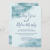 Icy Blue Frosted Waterverf Wedding Kaart (Voorkant / Achterkant)