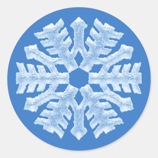 Icy Blue Frozen Snowflake Frosty Winter Kerstmis Ronde Sticker (Voorkant)