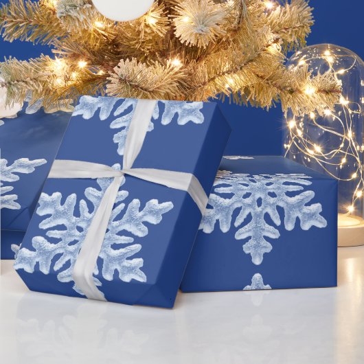 Icy Blue Frozen Winter Frosty Snowflakes kerst Cadeaupapier (Feestdagen)