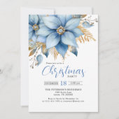 Icy Blue Gold Poinsettia Bloem KERSTFEEST Kaart (Voorkant)
