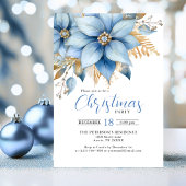Icy Blue Gold Poinsettia Bloem KERSTFEEST Kaart