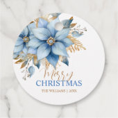 Icy Blue Gold Poinsettia Bloem Kerstmis Bedankjes Labels (Achterkant)