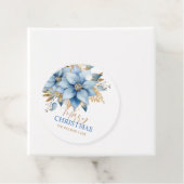 Icy Blue Gold Poinsettia Bloem Kerstmis Bedankjes Labels (In situ)