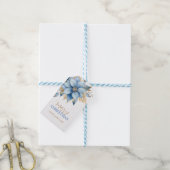 Icy Blue Gold Poinsettia Bloem Kerstmis Cadeaulabel (Met Touw)