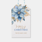 Icy Blue Gold Poinsettia Bloem Kerstmis Cadeaulabel (Achterkant)