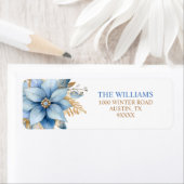 Icy Blue Gold Poinsettia Bloem Kerstmis Etiket (Insitu)