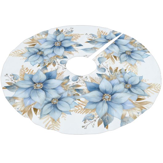 Icy Blue Gold Poinsettia Bloem Kerstmis Kerstboom Rok (Gekanteld)