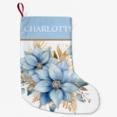 Icy Blue Gold Poinsettia Bloem Kerstmis Kleine Kerstsok (Voorkant)