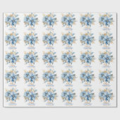 Icy Blue Gold Poinsettia Bloem Kerstmis | NAAM Cadeaupapier (Vlak)