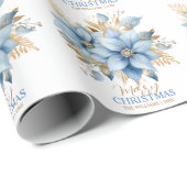 Icy Blue Gold Poinsettia Bloem Kerstmis | NAAM Cadeaupapier (Rol Hoek)