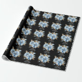Icy Blue Gold Poinsettia Bloem Kerstmis | NAAM Cadeaupapier (Uitgerold)