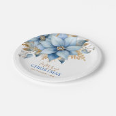 Icy Blue Gold Poinsettia Bloem Kerstmis Papieren Bordje (Gekanteld)