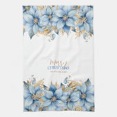 Icy Blue Gold Poinsettia Bloem Kerstmis Theedoek (Verticaal)